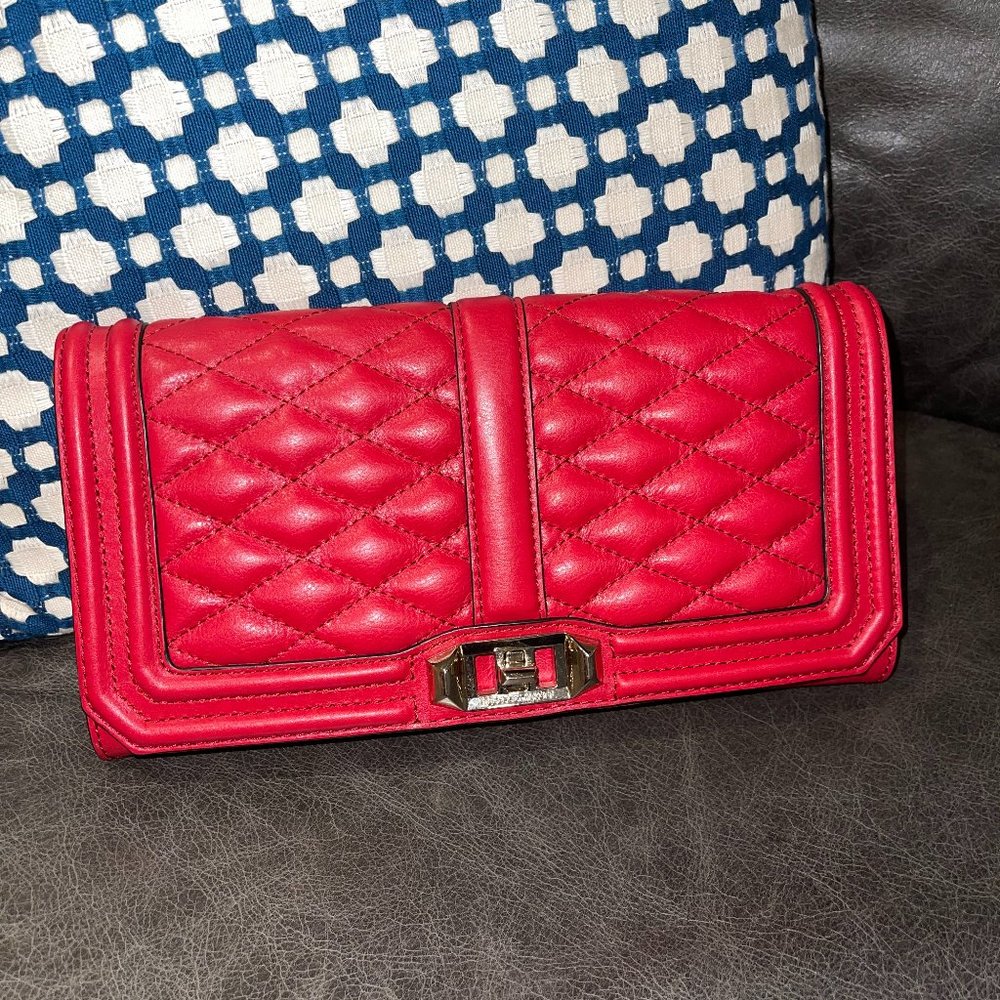 Red quilted leather lambskin purse